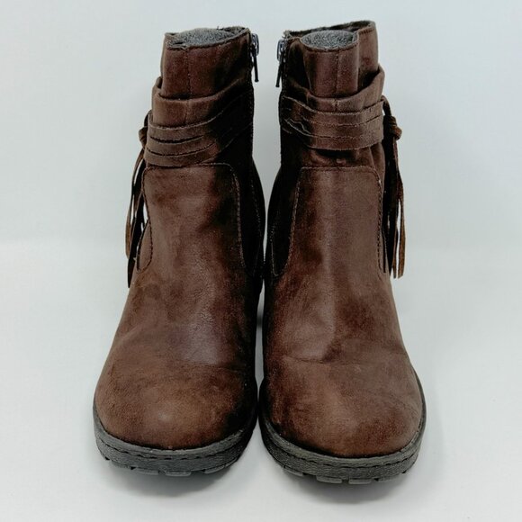 BOC Womens Brown Vegan Leather Tassel Accent Side Zip Heeled Booties Size 8.5 - Picture 3 of 15